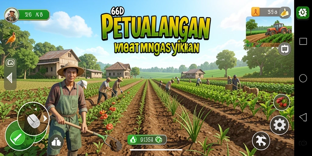 Tampilan gameplay 66D yang menarik dan penuh warna dalam pertanian.