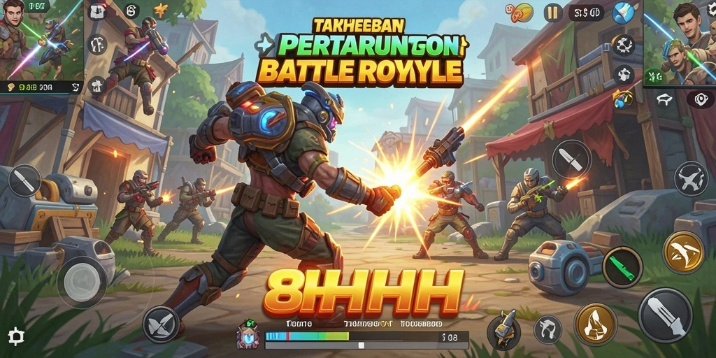 Tangkapan layar gameplay 8HHH, menunjukkan pertempuran seru dalam Battle Royale.