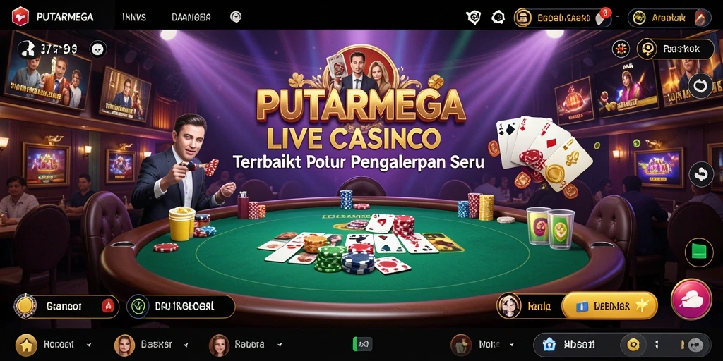 Tampilan gameplay PUTARMEGA dengan dealer langsung dan suasana kasino yang menyenangkan.