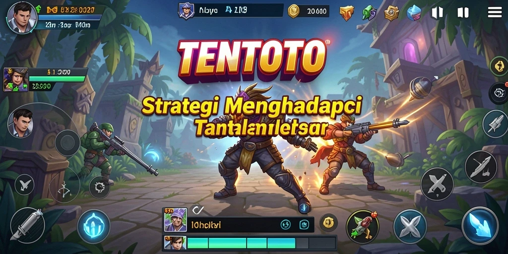 Screenshot utama TENTOTO menunjukkan aksi pertempuran strategis yang mendebarkan.