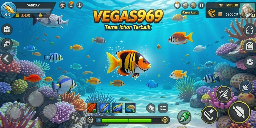 Tampilan gameplay seru dengan tangkapan ikan yang berwarna-warni.